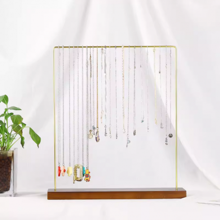 Minimalist necklace display stand - Solid wood and metal