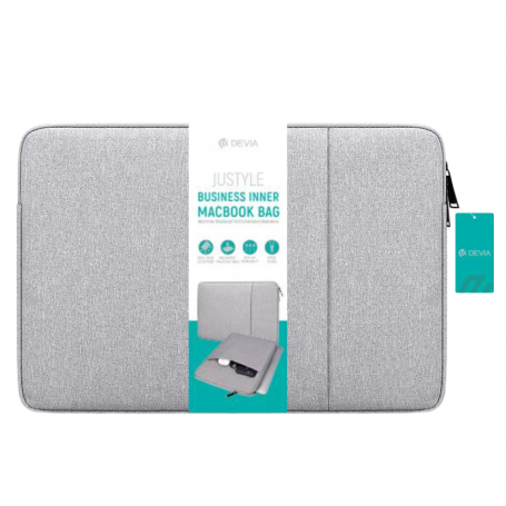 Sac Intérieur pour MacBook / PC Portable 13.3" à 15.4" - Devia Justyle Business - Gris clair