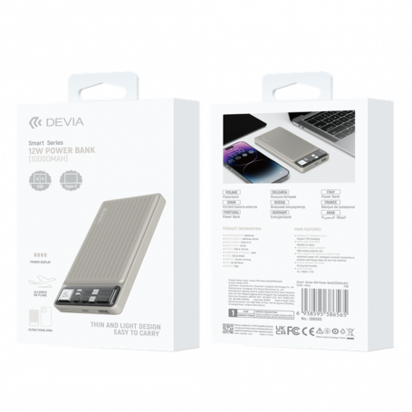 Devia Smart Series 10000mAh Power Bank - 12W - Grey