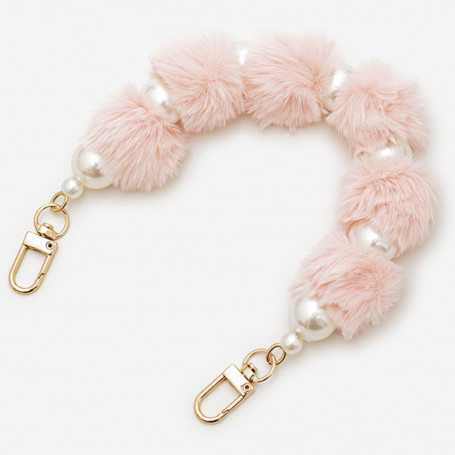 Phone case necklace with Korean pink pompom, golden clasp - 30 cm.