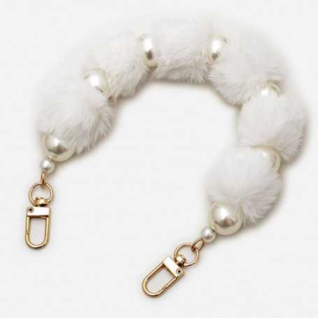 Phone case necklace with white pompom, gold clasp - 30 cm.