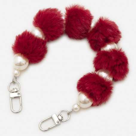 Phone case with Red Pompon Shell Necklace, Silver Clasp - 30 cm