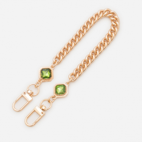 The Mesh Phone Case Necklace - Gold with Green Stones - 30 cm