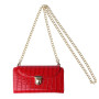 Crocodile Effect Cell Phone Bag with Gold Belt and Clasps - Red