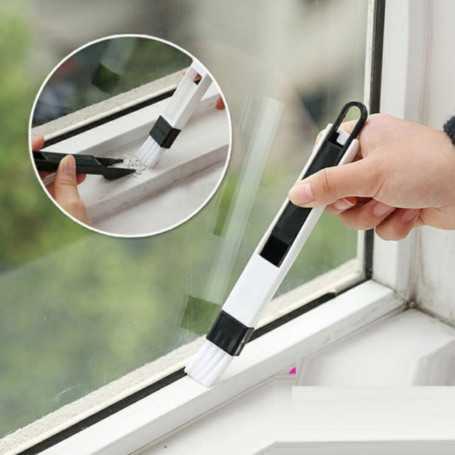 Set of versatile brushes for cleaning door and window grooves.