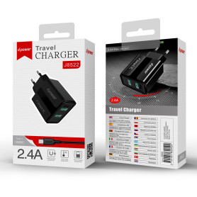 Travel Charger Kit 2USB / Type-C - D-power J8522 - Black