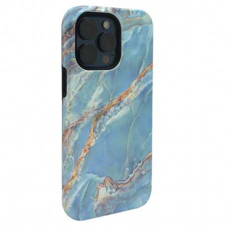 Double Marbled Protective Case for iPhone - Ocean Blue