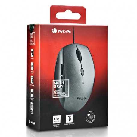 NGS Moth Gray Wired Ergonomic Mouse with Silent Buttons - USB/Type C - Gray