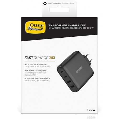 OtterBox Standard USB-C PD GaN 4-Port 100W Wall Charger Adapter - Black