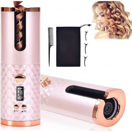 Automatic Ceramic Curling Iron Set with Negative Ion - Pink