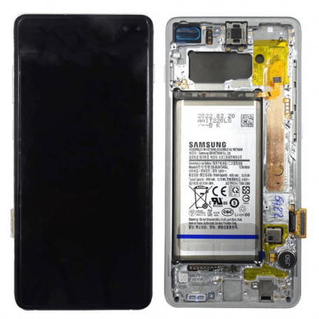 Ecran Samsung Galaxy S10 Plus (G975) Blanc Prisme + Châssis + Batterie (Service Pack)