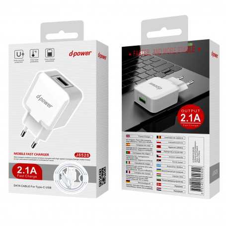 Kit Chargeur USB / Type C 2.1A - D-power J8528 - Blanc