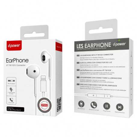 Lightning Hands-Free Kit Earphones - D-power K6009/C6009 - White