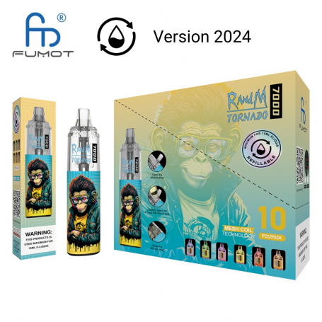 Vapoteuse E-liquide rechargeable - Fumot RandM Tornado - 7000 puffs 15ml (non inclus)