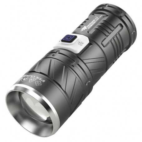 Ultra-Bright 30W Rechargeable Flashlight with 1.5 Km Range for Outdoor Security - Black