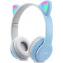 Casque Stéréo Bluetooth P47M avec Oreillette Lumineuse - Bleu Ciel