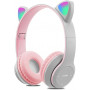 Casque Stéréo Bluetooth P47M avec Oreillette Lumineuse - Gris et Rose