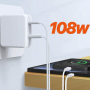 Chargeur Mural 108W Port USB C Power Delivery Port USB Câble 2m LinQ PD9080 Blanc