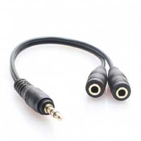 Câble Audio Jack 3,5mm Mâle/2 Femelle - Connecteur Audio 19,5cm Noir