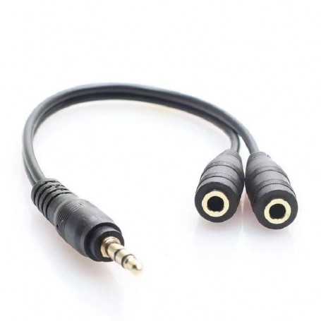 Câble Audio Jack 3,5mm Mâle/2 Femelle - Connecteur Audio 19,5cm Noir