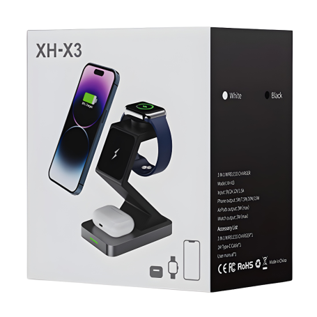 Charger Wireless Magnetic 3 in 1 - XH-X3 - Black