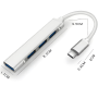 HUB Type-C 4 en 1 pour Ordinateur Portable 1 Port USB 3.0 + 3 Ports USB 2.0 - Argenté