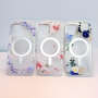 Frosted Transparent Protective Case with Magsafe for iPhone - Blue White Flower (Mayline)