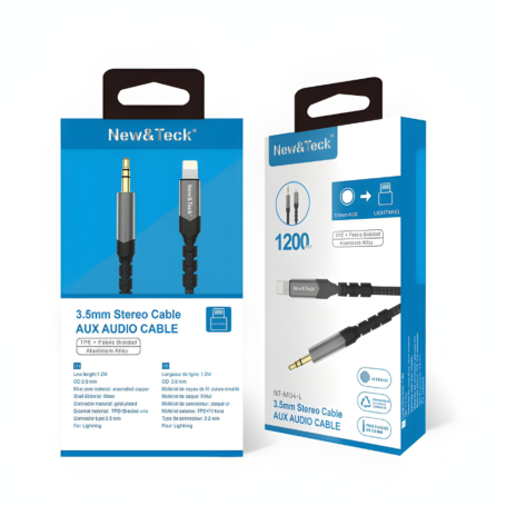 Audio Jack Cable 3.5mm Male / Lightning 3.5mm Male Braided Nylon 1.2m New&Teck NT-M54-L