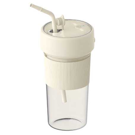 Portable Electric Juice Glass with Lid and Straw - Beige