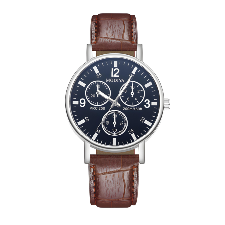 Montre à Quartz pour Hommes Modiya Bracelet en Cuir PU avec 3 Petit Cadran Modèle 999 Noir Marron