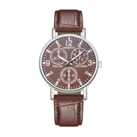 Montre à Quartz pour Hommes Modiya Bracelet en Cuir PU avec 3 Petit Cadran Modèle 999 Marron