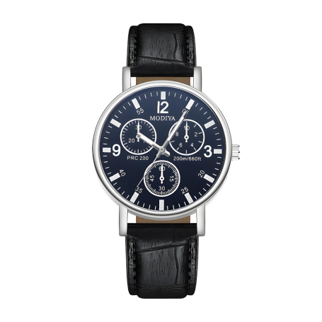 Modiya Men's Quartz Watch PU Leather Strap with 3 Small Dial Model 999 Black