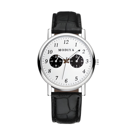 Montre à Quartz pour Hommes Modiya Bracelet en Cuir PU avec 2 Petits Cadrans Blanc Noir