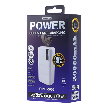 Power Bank 30000 mAh à Charge Rapide PD + QC - REMAX RPP-506 REMAX - Blanc