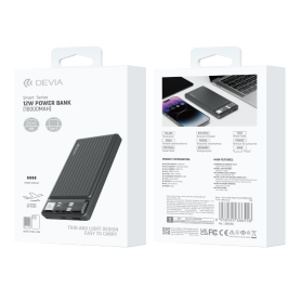 Devia Smart Series 10000mAh Power Bank - 12W Grey - Fast Charging Portable Charger