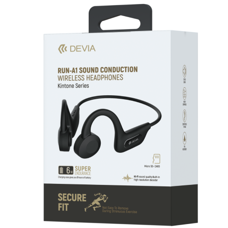 Sound Conduction Wireless Headphones - Devia Kintone Series Run-A1EM034 - Black