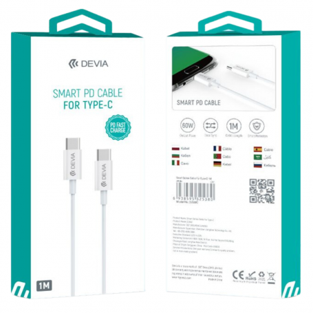 Type C / Type C Nylon Braided Cable - Devia Smart Series - 3A 60W 1M - Black