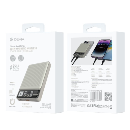 Devia Extreme Speed ​​Series S28 10000 mAh Wireless Magnetic Power Bank - 22.5W - White