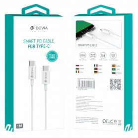 Type C to C Nylon Braided Cable Devia Smart Series 3A 60W 1M White - Durable Fast Charging Cable
