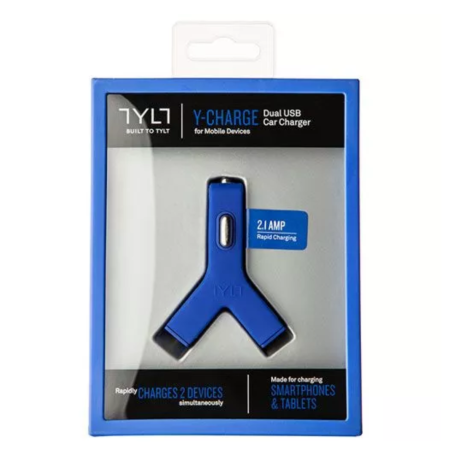 Chargeur allume-cigare USB*2 2.1A TYLT - Bleu