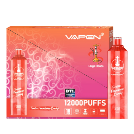 Rechargeable Type-C Vape - SHISHA Hookah - 12000 Puffs 0% Nicotine - Strawberry Raspberry Candy