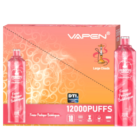 Rechargeable Type-C Vape - SHISHA Hookah - 12000 Puffs 0% Nicotine -  Strawberry Watermelon Bubblegun