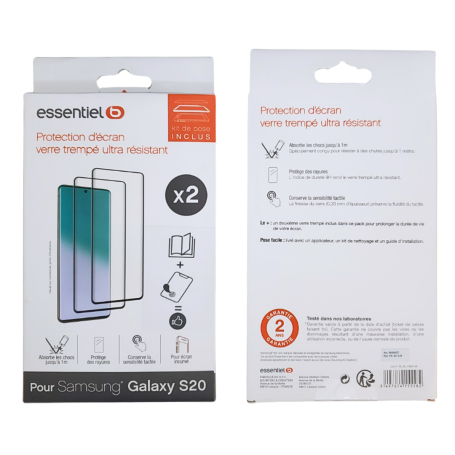 2 Pcs Verre Trempé Intégral ESSENTIELB pour Samsung Galaxy S20