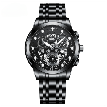 Montre Homme Lumineux Étanche en Acier Inoxydable 2451HH - Noir