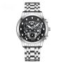 Men's Luminous Waterproof Stainless Steel Watch 2451HY - Silver Black