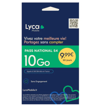 Carte SIM Prépayée Lyca mobile illimité +10 GO d’Internet Sans Abonnement