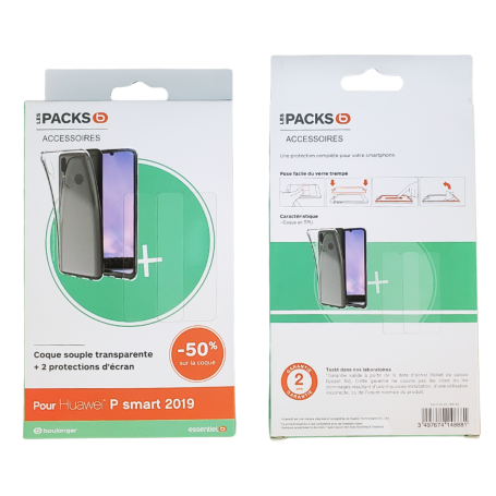 Pack Case + 2Pcs ESSENTIELB Protection Film for Huawei P Smart 2019