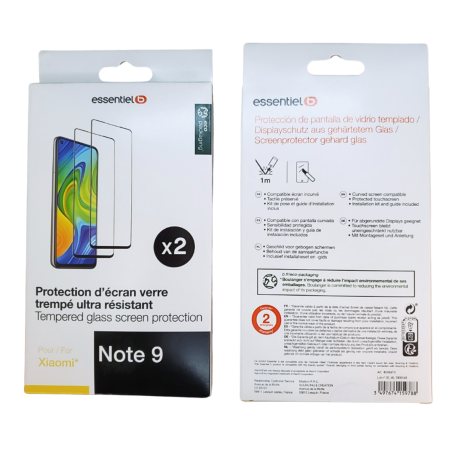 2 Pcs Verre Trempé ESSENTIELB pour Xiaomi Redmi Note 9