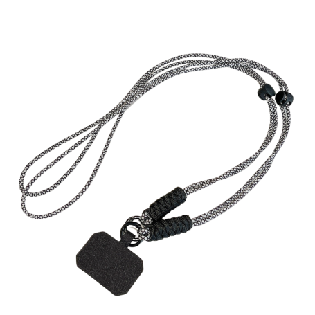 Nylon Phone Cover Necklace with Black Card - Black Grey