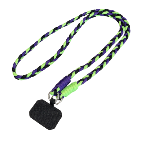 Nylon Phone Cover Necklace with Black Card - Fluorescent Green Violet Black